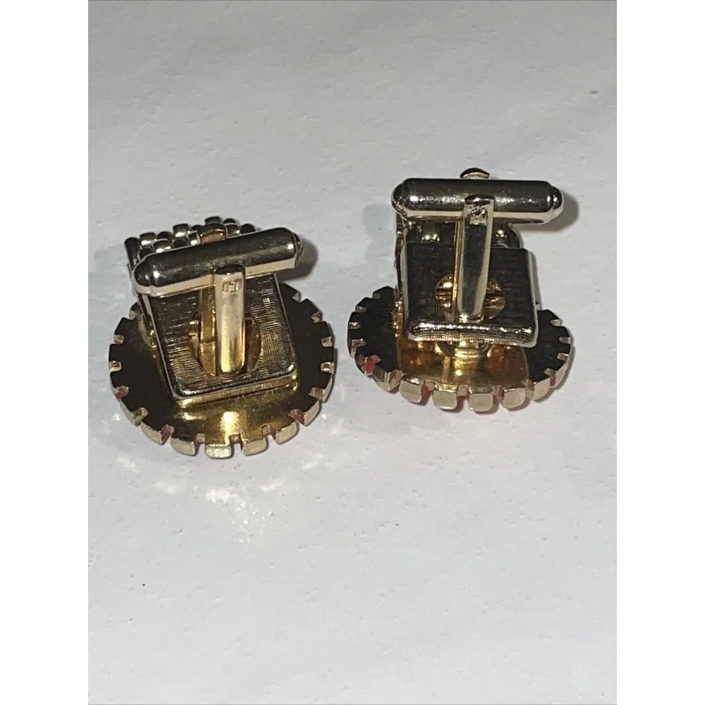 Vintage Hickok Cufflinks Orange Sunburst Gold Tone Wrap Around Retro MCM‎